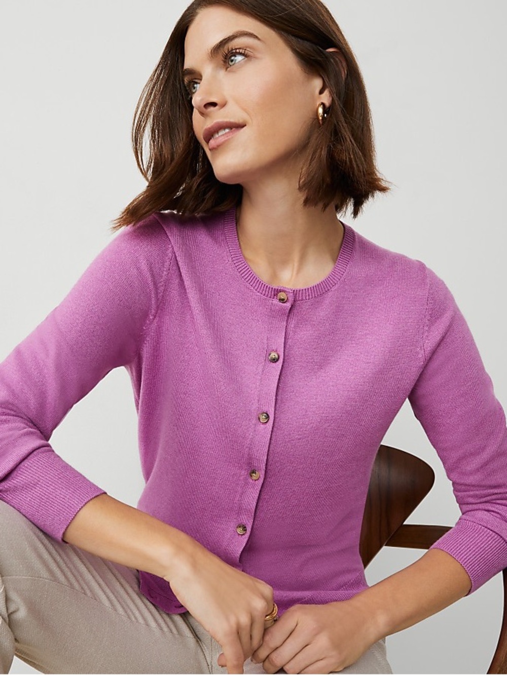 Ann Taylor LOFT Pink 100% Pima Cotton long Sleeve Button-Up Cardigan. Size S